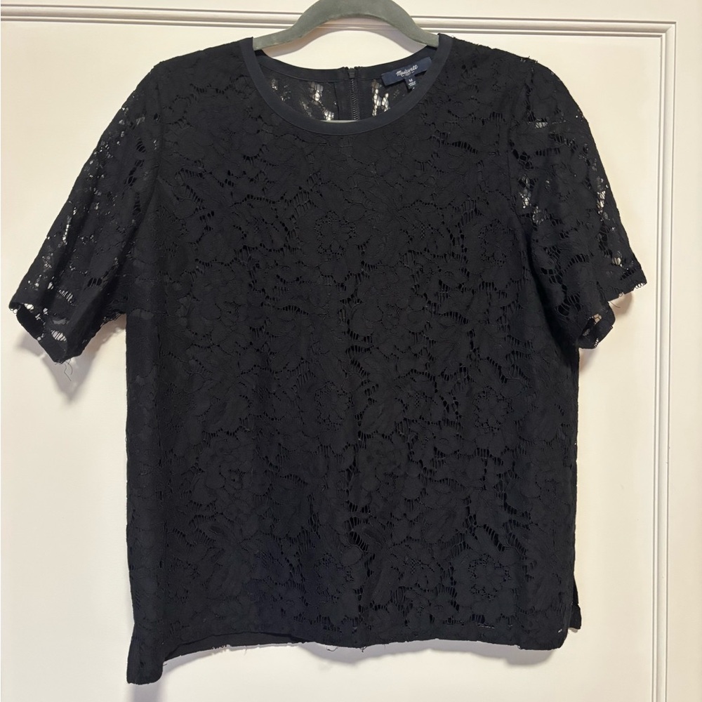 Madewell Black Lace Shell Tee Size M